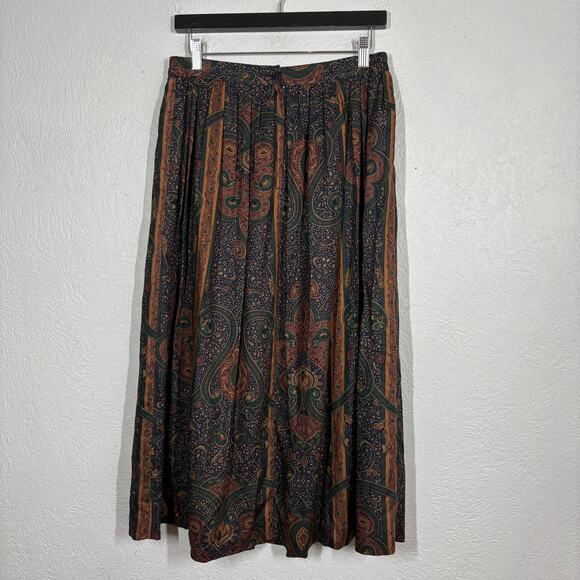 Vintage J'Envie Sport Pleated Skirt Jewel Tone Paisley Midi - 12 - Picture 4 of 7